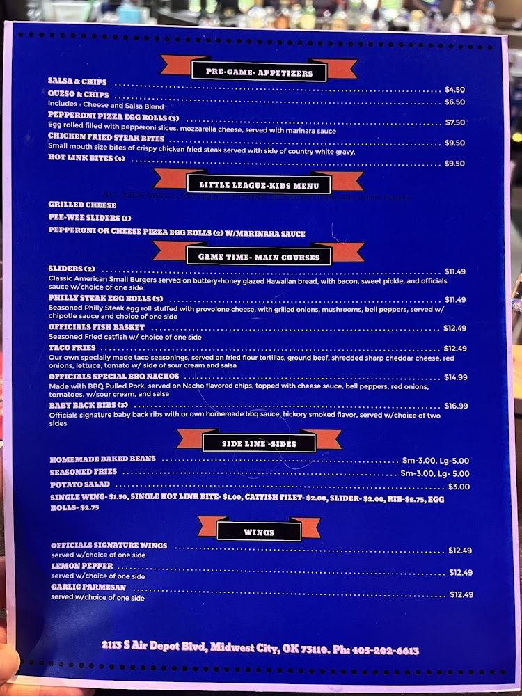 Official's Sports Bar and Grill Menu image 1
